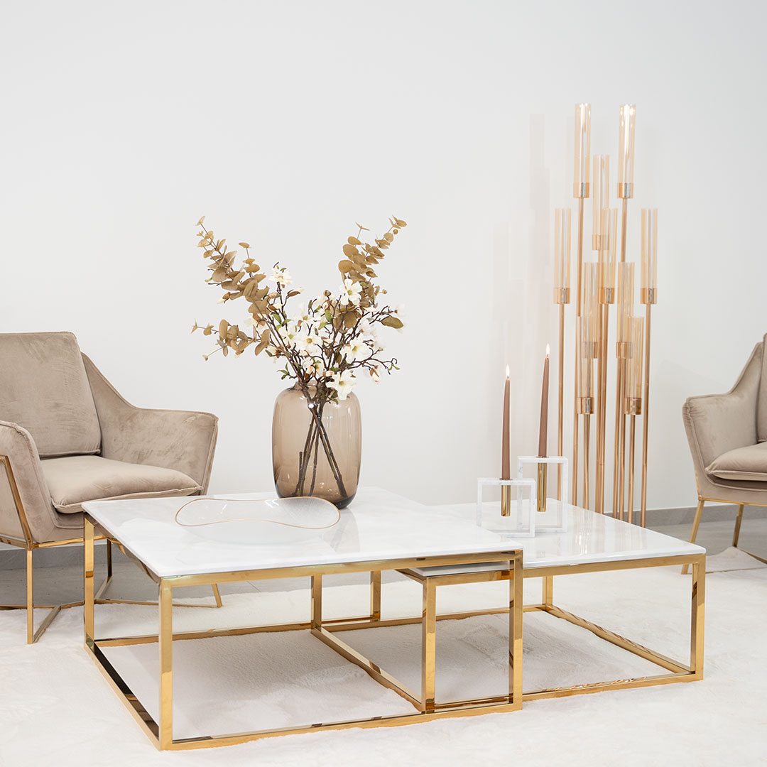 GENUA COUCHTISCH GOLD | 90X90X42 CM MARMOR 928 2-TEILIG