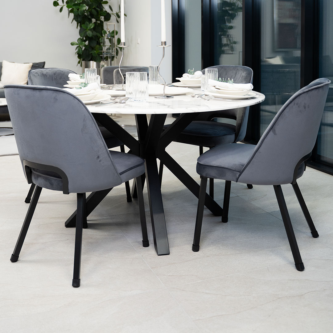 PESARO DINING CHAIR MATT BLACK | GREY FABRIC MJ11-71