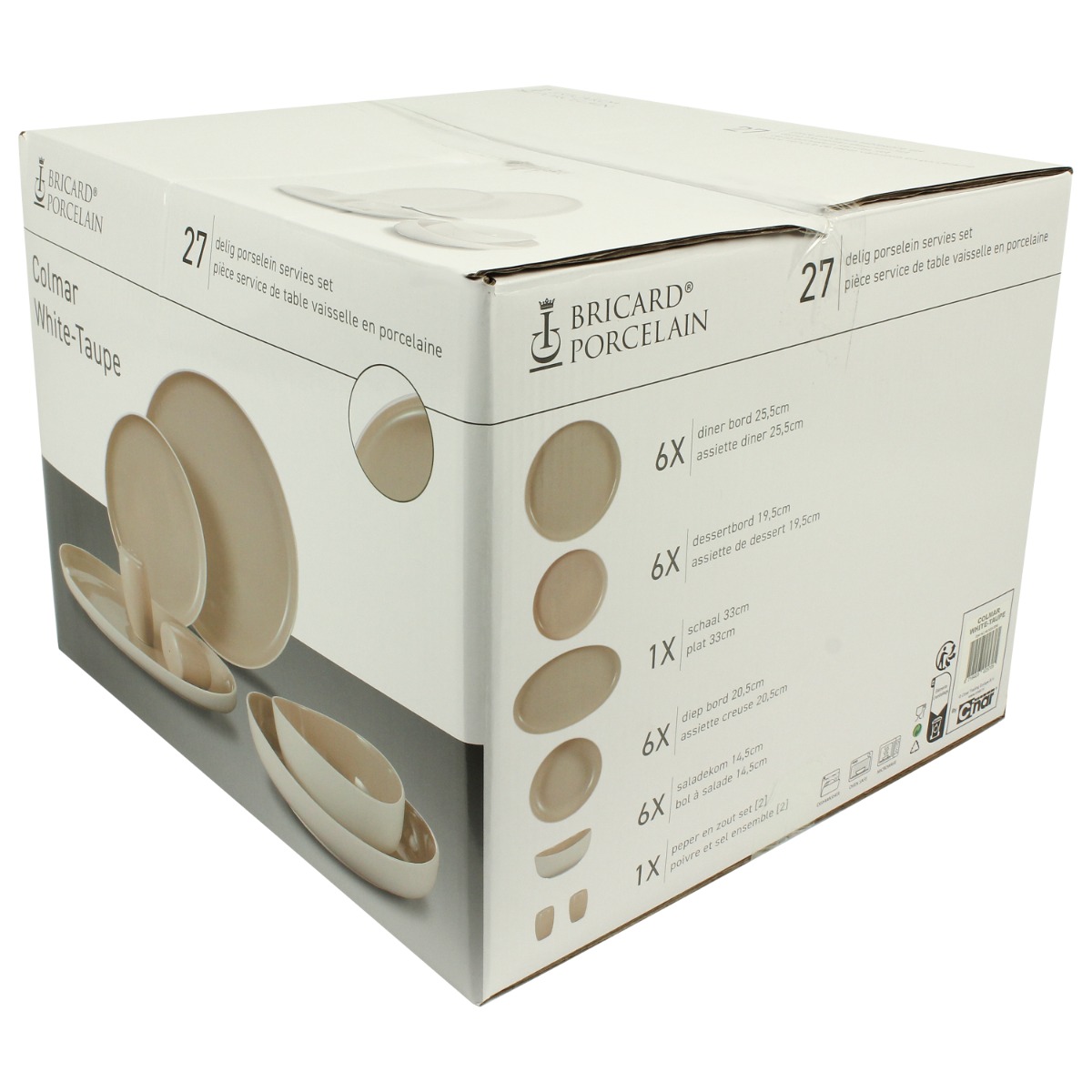 BRICARD COLMAR TABLEWARE SET | WHITE-TAUPE 27-PIECE