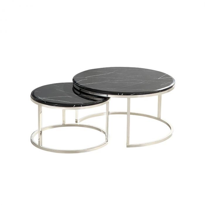 MESSINA SALONTAFEL | Ø80X42 CM ZWART MARMER 1022 2-DELIG MESSINA SALONTAFEL | Ø80X42 CM ZWART MARMER 1022 2-DELIG