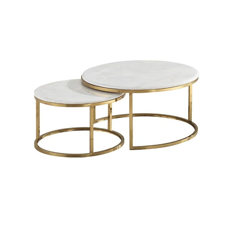 MESSINA COFFEE TABLE GOLD | Ø80X42CM MARBLE 928 2 PIECE