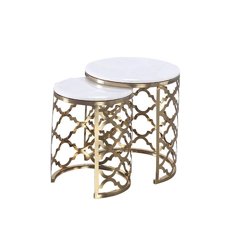 FORLI SIDE TABLE GOLD | Ø50X55 CM MARBLE 928  2-PIECE