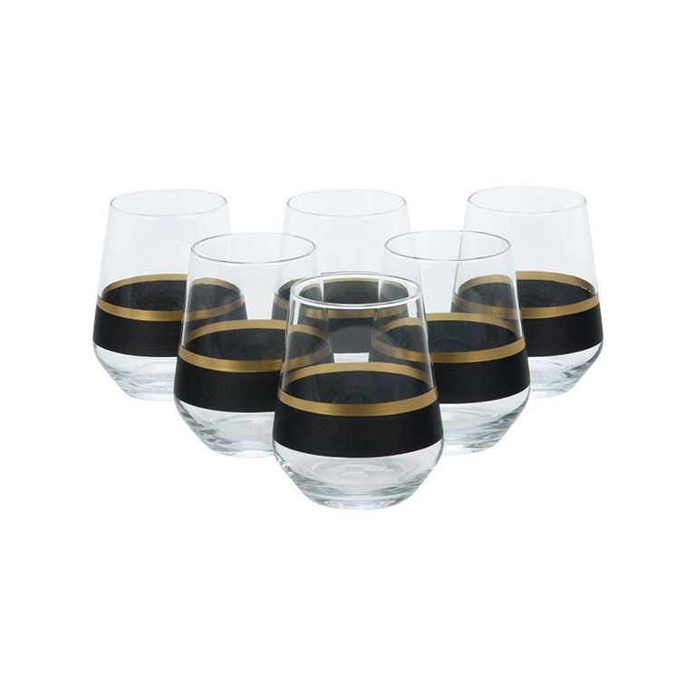 BRICARD LINES WATER GLASSES SET | BLACK-GOLD 6-PIECE