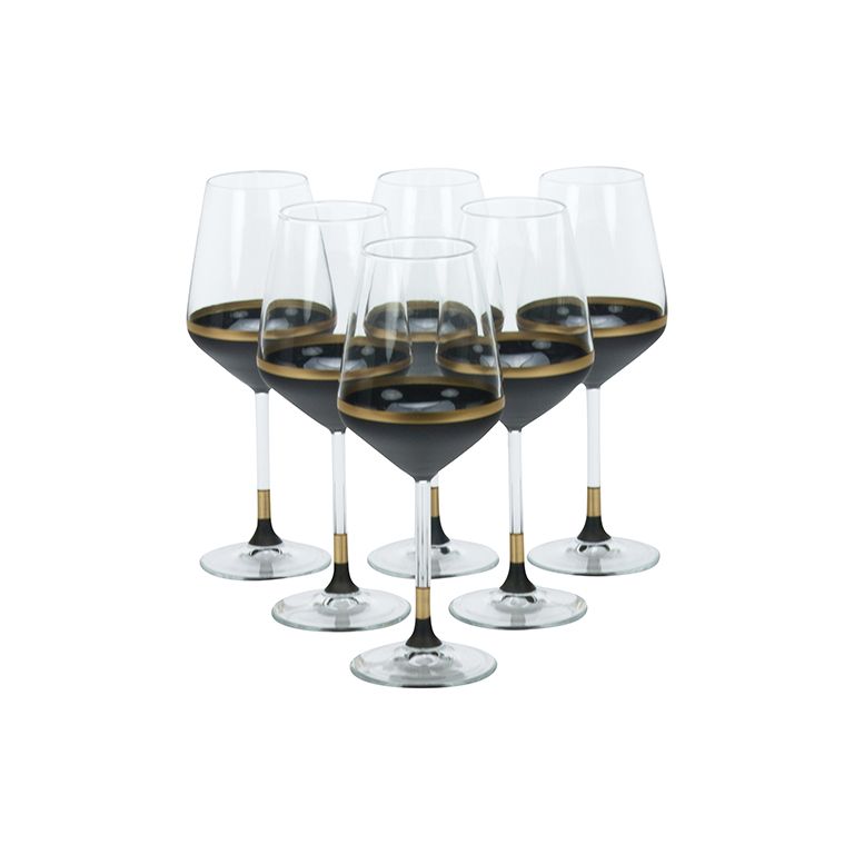 BRICARD LINES WINE GLASSES SET | BLACK-GOLD 6-PIECE