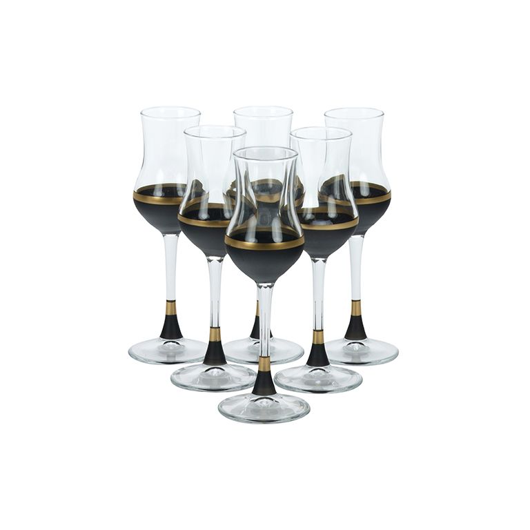 BRICARD LINES LIQUOR GLASSES SET | BLACK-GOLD 6-PIECE