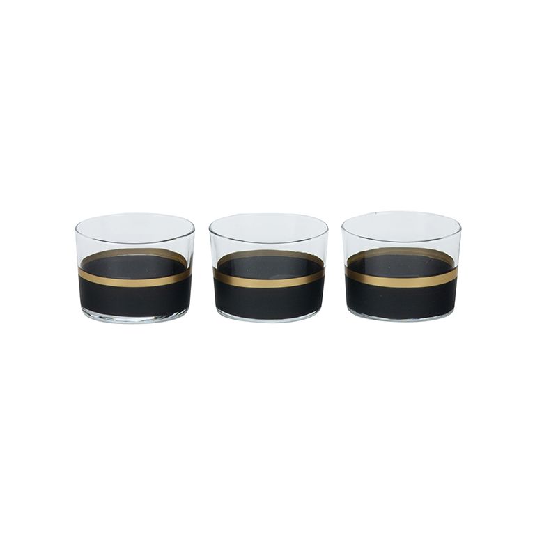 BRICARD LINES TUMBLER GLASSES SET | BLACK-GOLD 3-PIECE
