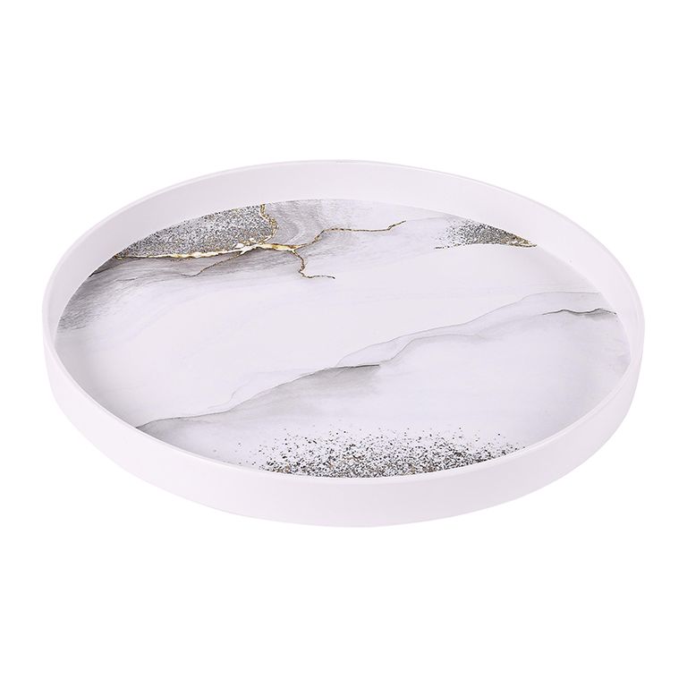 BRICARD MELAMINE SERVING TRAY 201 | WHITE-MARBLE Ø32 CM