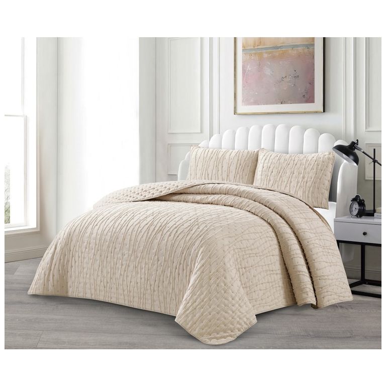LAVELLA IPEK TAGESDECKE SET | 240X250 CM BEIGE 3-TEILIG