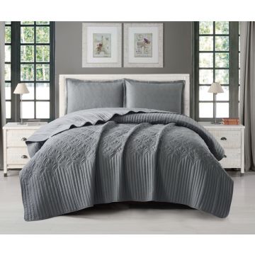 NILUFER BEDSPREAD SET CNR004 | DARK GREY 3-PIECE