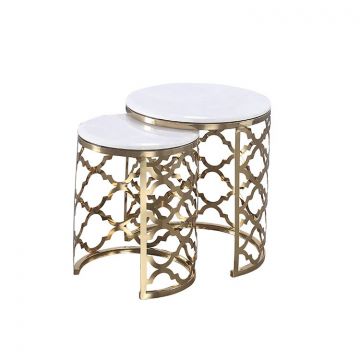 FORLI SIDE TABLE GOLD | Ø50X55 CM MARBLE 928  2-PIECE