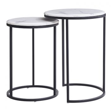 BOLOGNA BIJZETTAFEL MAT ZWART | Ø45X58 CM MARMER 757-1 2-DLG