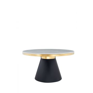 ROVIGO EETTAFEL MAT ZWART-GOUD | Ø140X76 CM MARMER 928