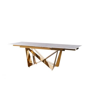 CENTO DINNER TABLE GOLD | 180/240X90X76 CM MARBLE 928