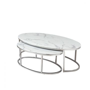 MARSALA COUCHTISCH SET SILBER | 130X70X42 CM MARMOR