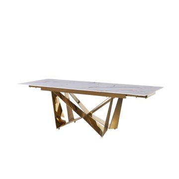 CENTO DINNER TABLE GOLD | 180/240X90X76 CM CERAMIC SA003