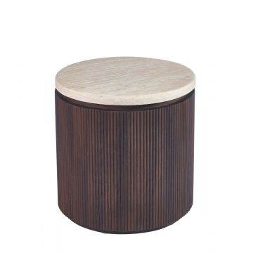 BONDO BIJZETTAFEL BRUIN | Ø55X55 CM TRAVERTINE