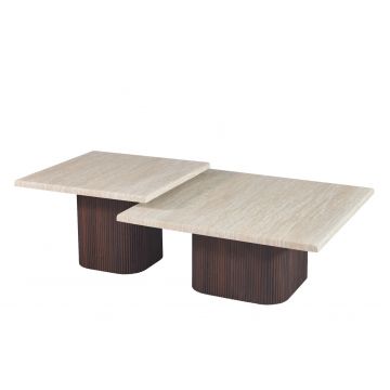 DOSSENA SALONTAFEL BRUIN | 90X90X38 CM + 70X70X45 CM TRAVERTINE 2-DLG