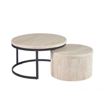 MANZANO SALONTAFEL TRAVERTINE/ZWART | Ø80X45 + Ø60X35 CM TRAVERTINE