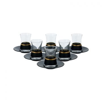 BRICARD LINES TEA GLASS SET | BLACK-GOLD 12-PIECE