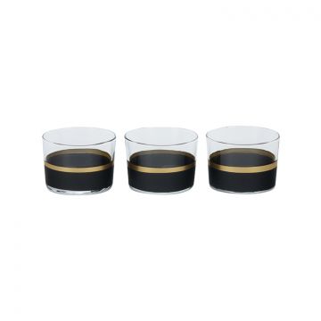 BRICARD LINES TUMBLER GLASSES SET | BLACK-GOLD 3-PIECE