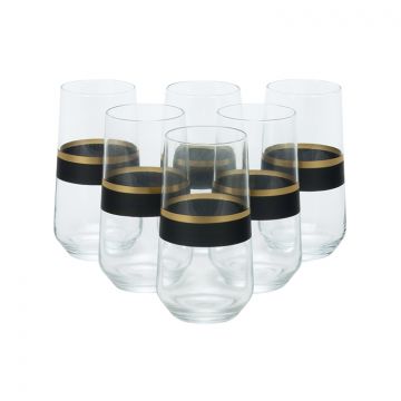 BRICARD LINES LONGDRINKGLÄSER SET | SCHWARZ-GOLD 6-TEILIG
