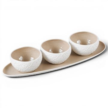 BRICARD BARLES STONE BOWL SET |WHITE-TAUPE 4-PIECES