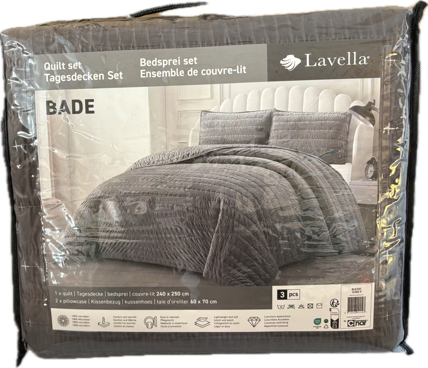 LAVELLA BADE COMFORTER SET | 240X250 CM GREY 3-PIECE