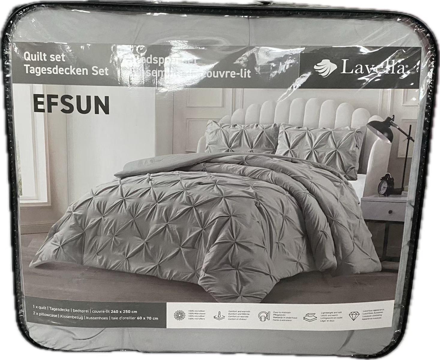 LAVELLA EFSUN COMFORTER SET | 240X250 CM GREY 3-PIECE