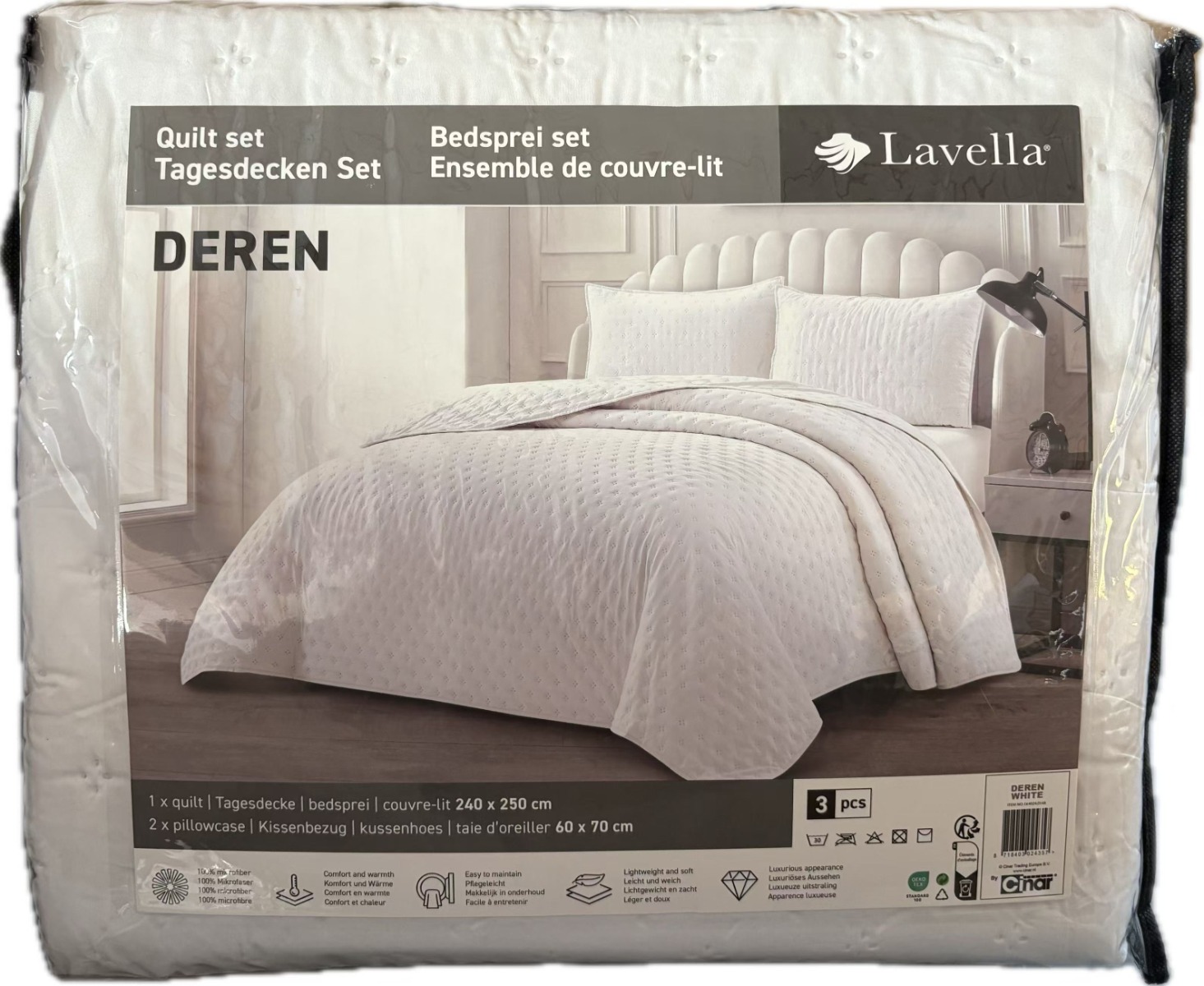 LAVELLA DEREN COMFORTER SET | 240X250 CM WHITE 3-PIECE
