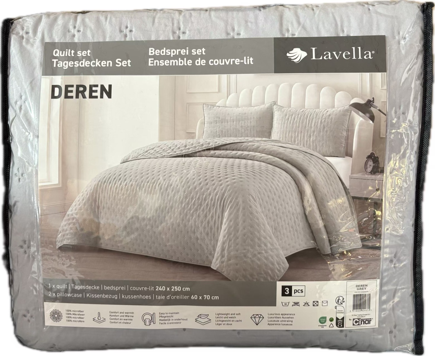 LAVELLA DEREN COMFORTER SET | 240X250 CM GREY 3-PIECE