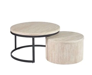 MANZANO COUCHTISCH TRAVERTINE/SCHWARZ | Ø80X45 CM TRAVERTINE