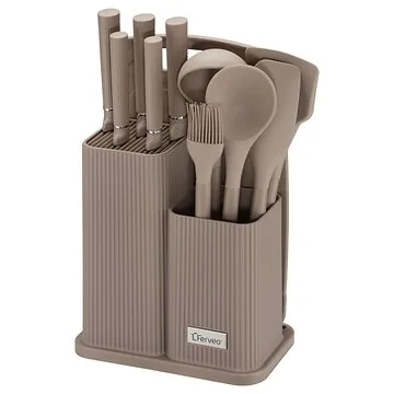 FERVEO AYLA KITCHEN UTENSIL & KNIVES SET | BROWN 12-PIECE