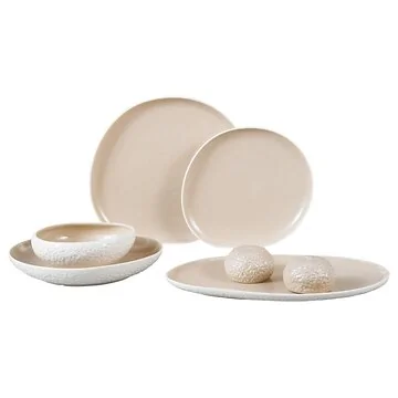 BRICARD BARLES STONE TABLEWARE SET | WHITE-TAUPE 27-PIECE