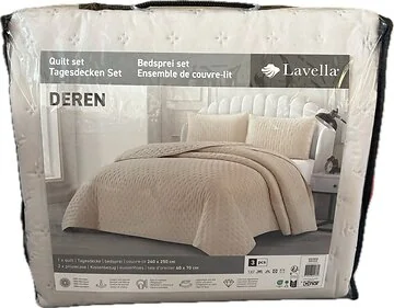 LAVELLA DEREN TAGESDECKE SET | 240X250 CM BEIGE 3-TEILIG