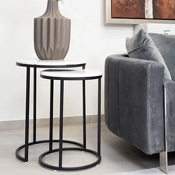 BOLOGNA BIJZETTAFEL MAT ZWART | Ø45X58 CM MARMER 757-1 2-DLG