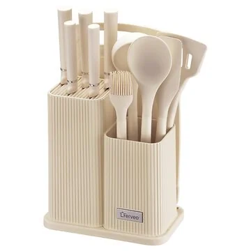 FERVEO AYLA KITCHEN UTENSIL & KNIVES SET | BEIGE 12-PIECE