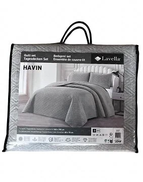 LAVELLA HAVIN TAGESDECKE SET | 240X250 CM GRAU 3-TEILIG