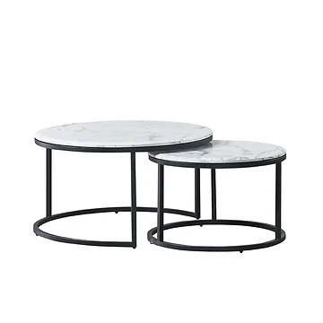 MESSINA COUCHTISCH MATT SCHWARZ | Ø80X42 CM MARMOR 75  2-TLG