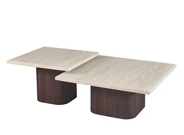 DOSSENA COUCHTISCH BRAUN | 90X90X38 CM + 70X70X45 CM TRAVERTIN 2-TEILIG