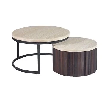 MANZANO COFFEE TABLE BROWN/BLACK | Ø80X45 CM TRAVERTINE