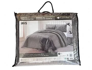 LAVELLA IRIS BEDSPREI SET | 240X250 CM DONKERGRIJS 3-DELIG